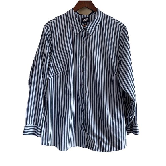 Lands’ End Women’s Blue Stripe No Iron Button Down Shirt 100% Cotton Size 20W - Picture 2 of 11